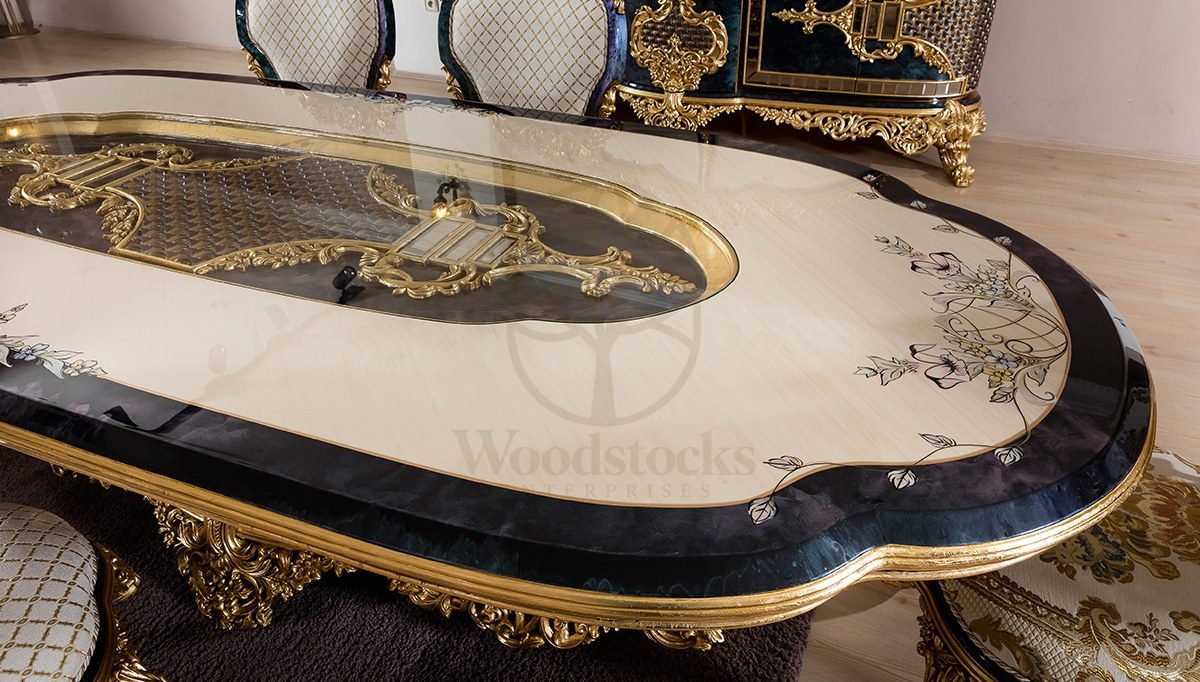 Royal Dubai Hand Carved Teak Dining Table Set, Saharanpur, view 6
