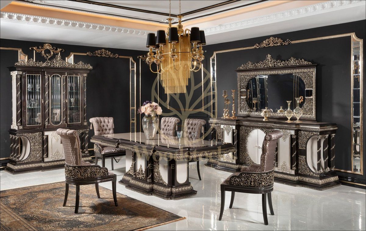 Teak Palace Brown and Gold Dining Set, Dining Table