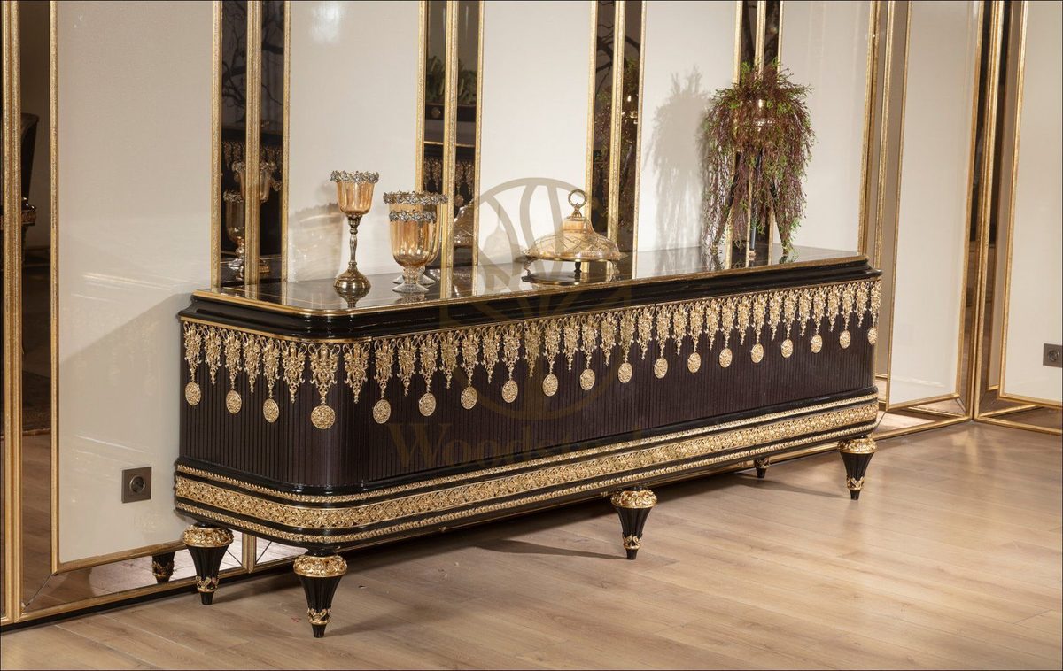 Teak Embroidered Brown and Gold TV Cabinet, TV Cabinet