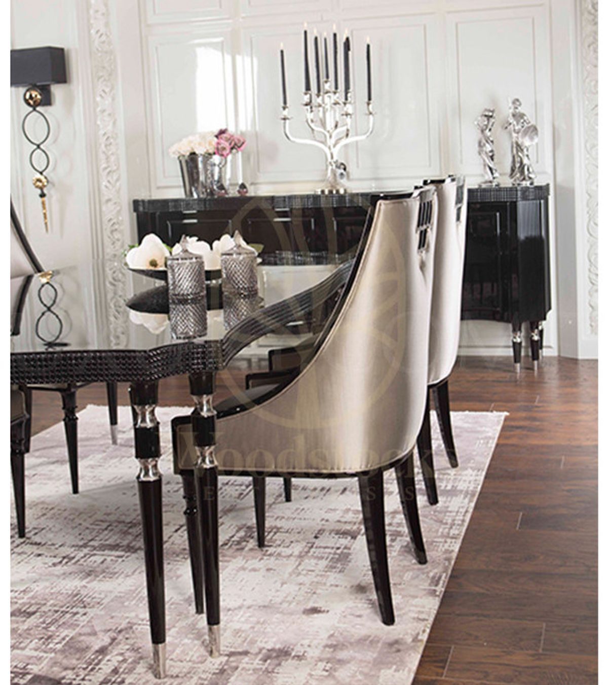 Luxury Belovis Art Deco Handcrafted Teak Dining Table Set, Saharanpur, view 9