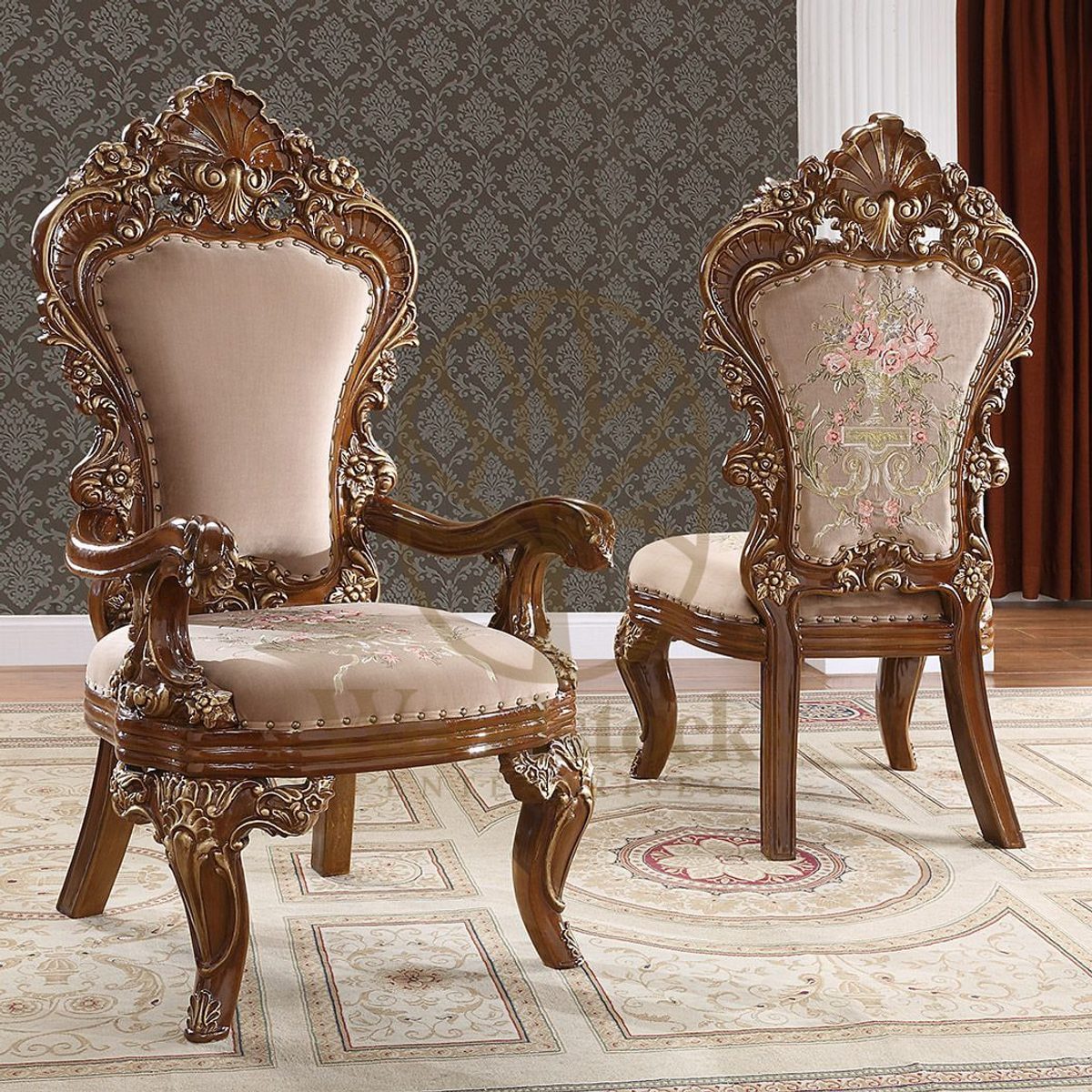 Teak Antique Gold Dining Table Set, view 5