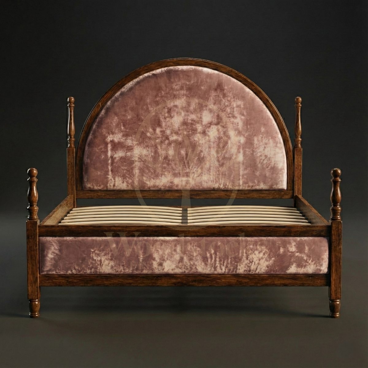Royal Teak Lyonnais Velvet-Panel Arched Salon Bed, Saharanpur, view 3