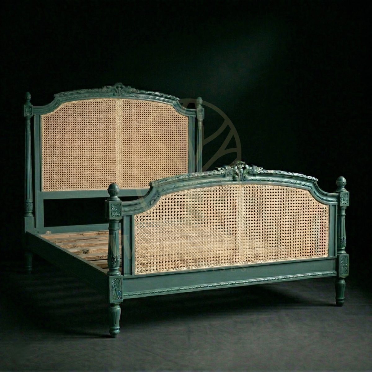 Royal Hand Carved Teak Dijon Louis XVI Caned Bedstead, Saharanpur, view 2
