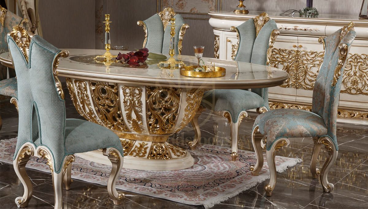 Royal Harzemsah Cream Hand Carved Teak Dining Table Set, Saharanpur, view 3