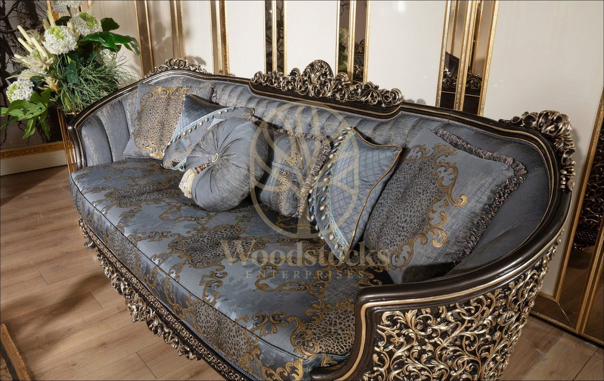 Teak Lagos Blue Grey Tufted Sofa Set, view 5