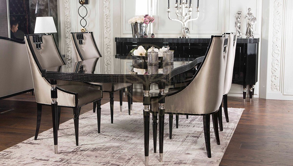 Luxury Belovis Art Deco Handcrafted Teak Dining Table Set, Saharanpur, view 6