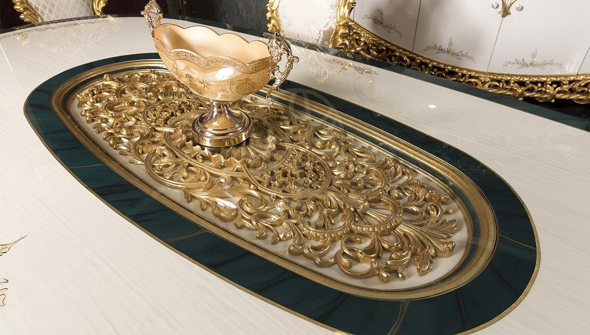Royal Zumra Gold Leaf Hand Carved Teak Dining Table Set, Saharanpur, view 8