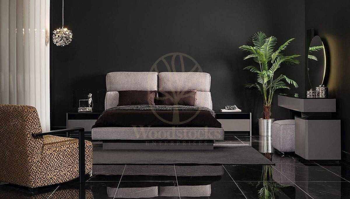 Luxury Noren Grey Anthracite Handcrafted Teak King Size Bed, Saharanpur, view 3