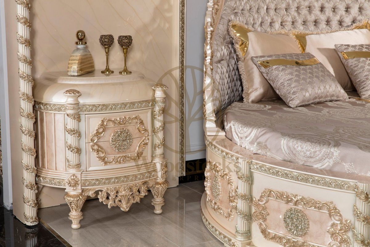 Teak Palace Cream and Gold 4-Piece King Size Bed, view 6