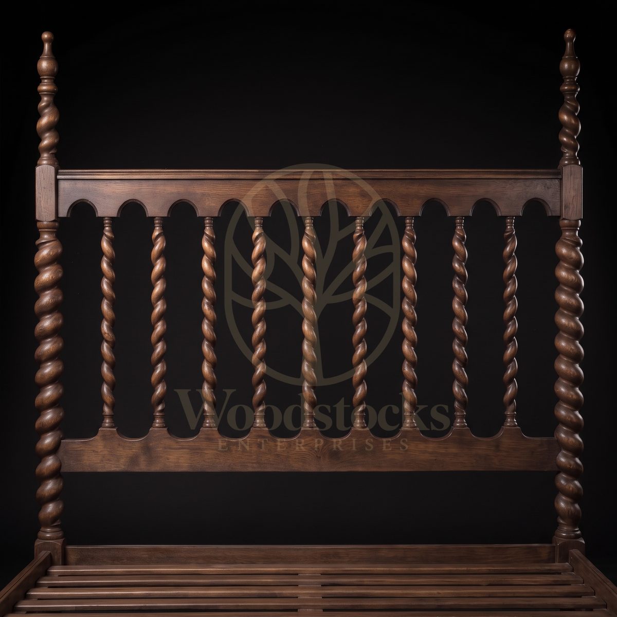 Royal Hand Carved Teak Barley Twist Jacobean-Revival Poster Bed, Saharanpur, view 4
