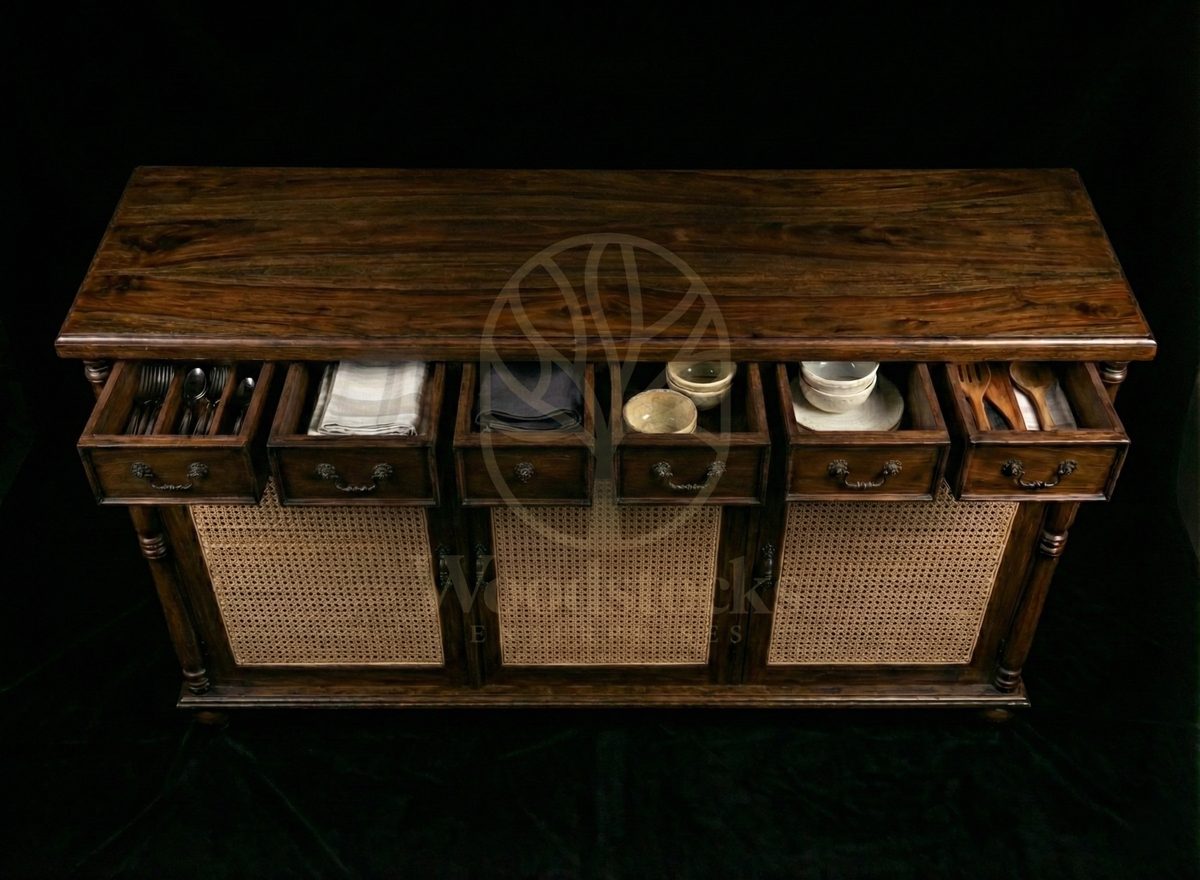 Luxury Teak Cannanore Cane-front Sideboard, Saharanpur, view 4