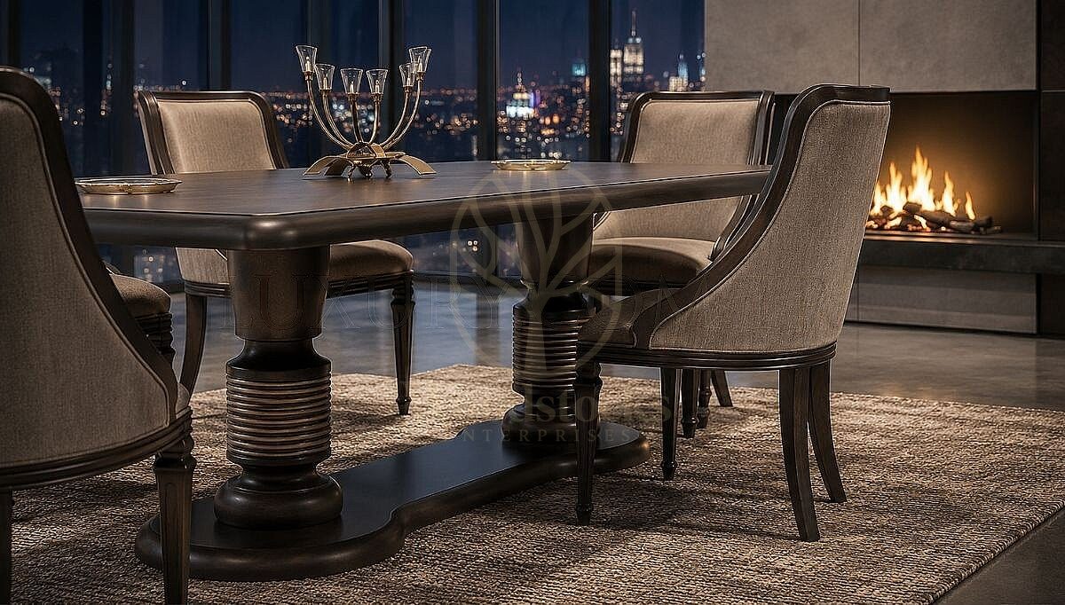 Luxury Hudson Handcrafted Teak Dining Table Set, Saharanpur, view 2