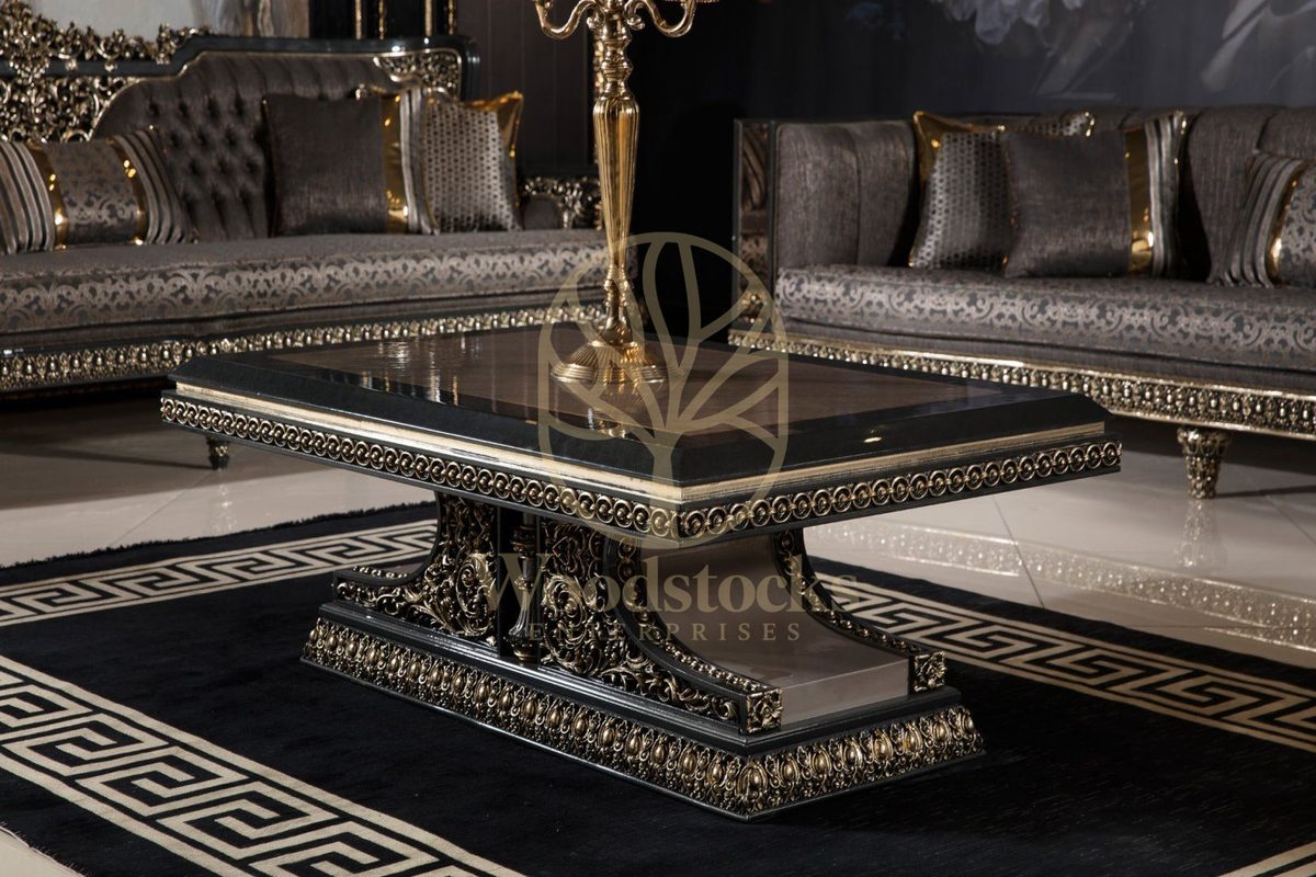 Teak Ornate Black and Gold Center Table, view 2