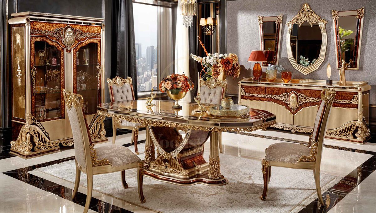 Royal Hamidiye Bronze Hand Carved Teak Dining Table Set, Saharanpur, Dining Table