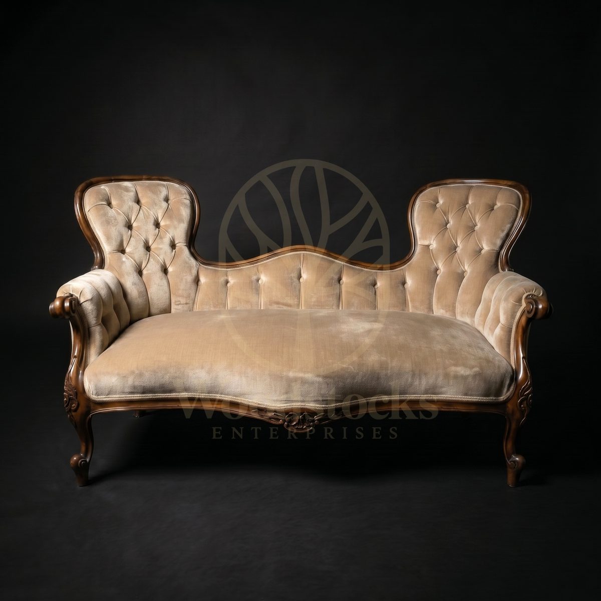 Royal Hand Carved Teak Victorian Rococo Revival Double-Back Settee, Saharanpur, Sofa Set