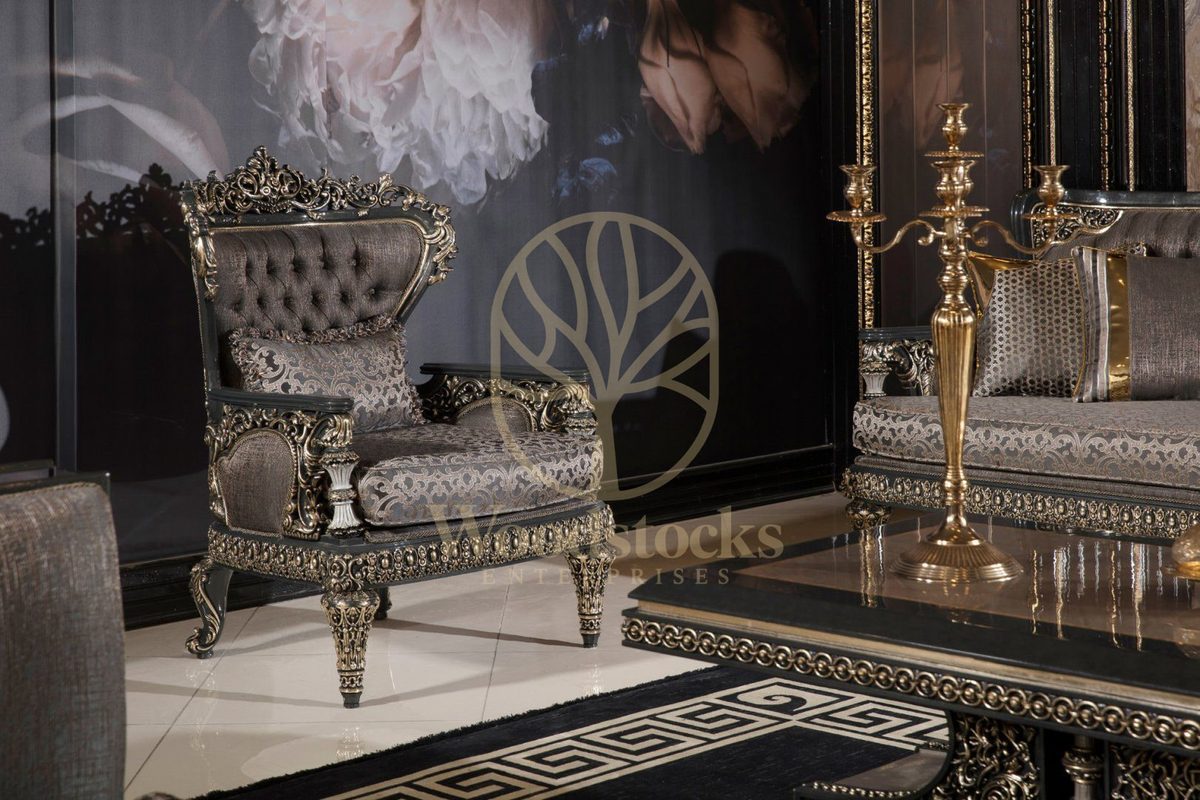 Teak Ornate Sage Green and Gold Sofa Set, view 13