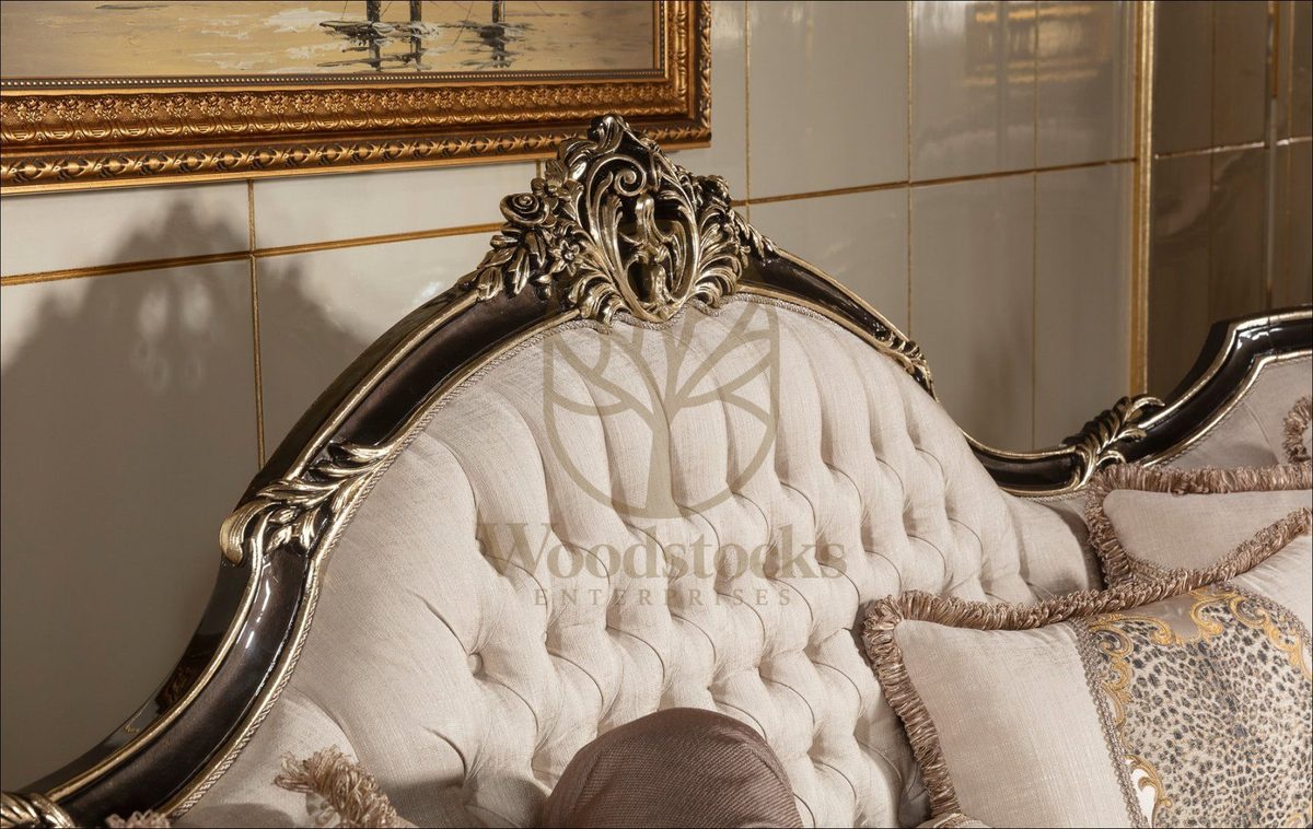 Teak Baroque Ivory and Gold Carved Sofa Set, view 5