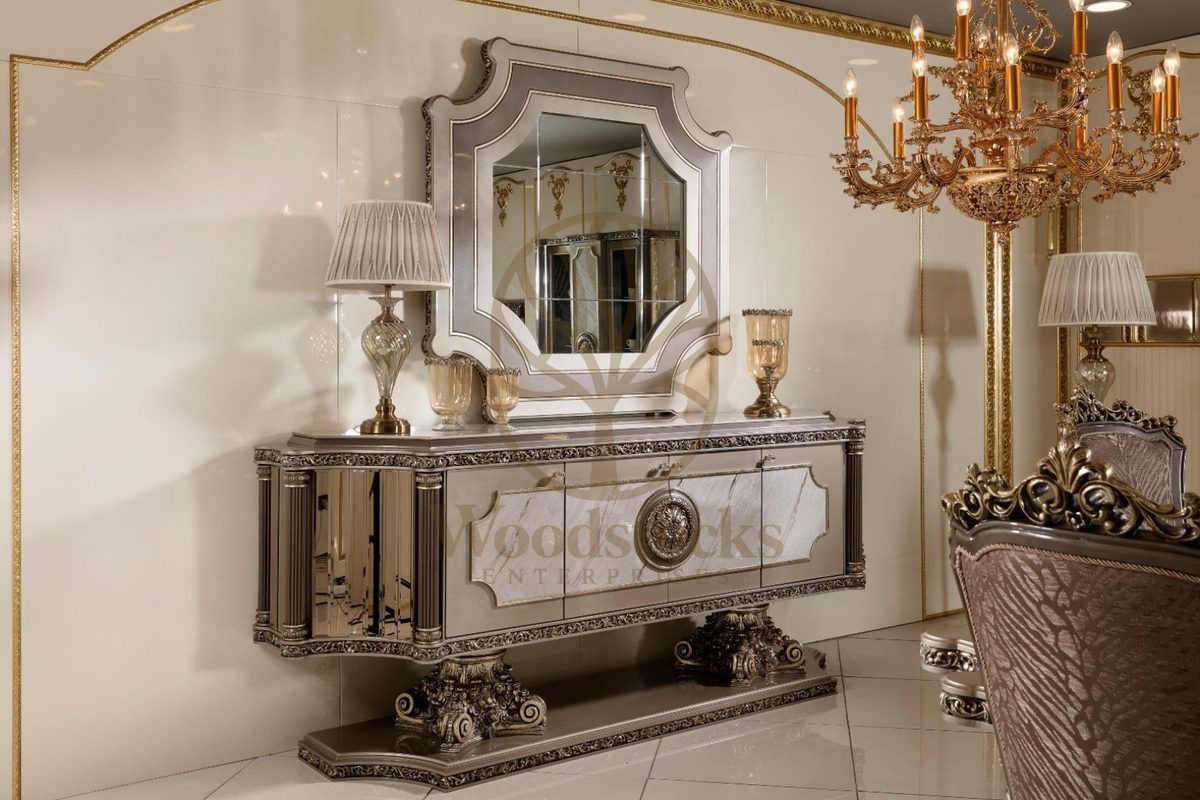 Teak Roma Silver and Grey Console Table, Console Table