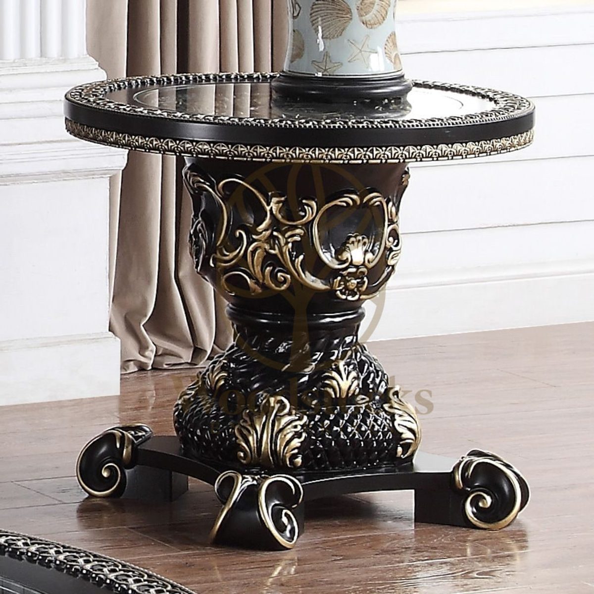 Teak Hand-Carved Antique Gold 3-Piece Coffee Table, view 4