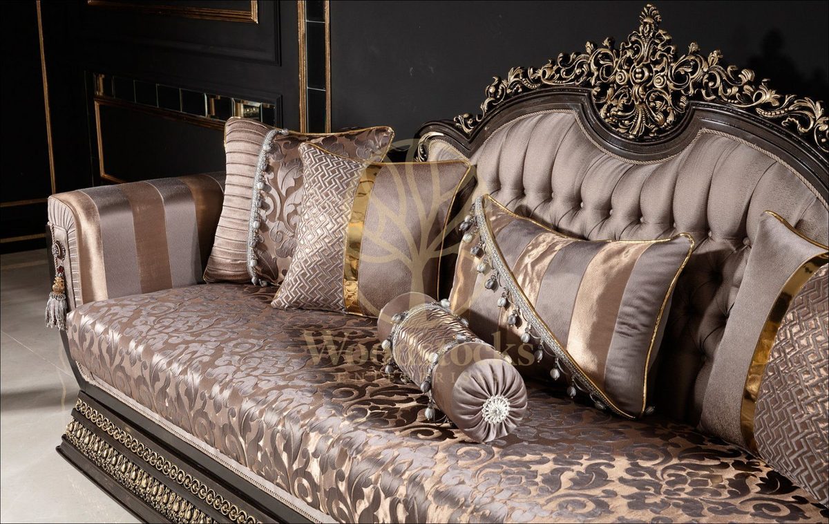 Teak Palace Brown and Gold Carved Sofa Set, view 6