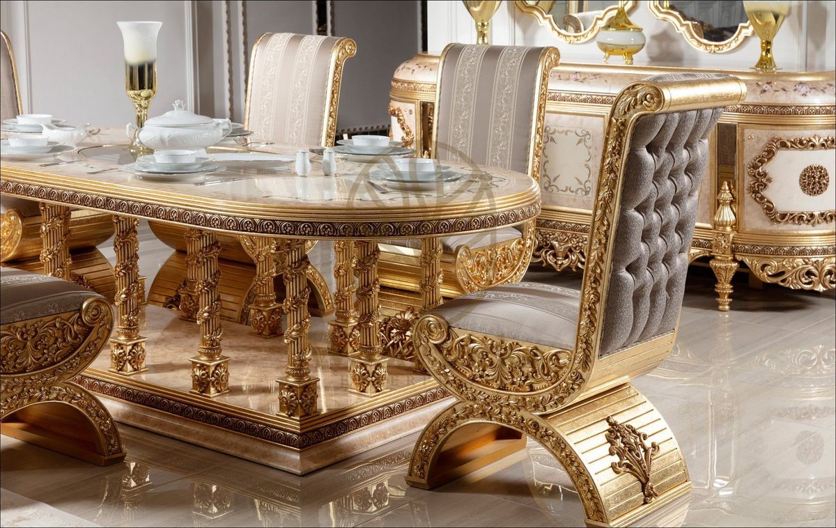 Teak Palace Gold and Ivory Dining Set, view 8