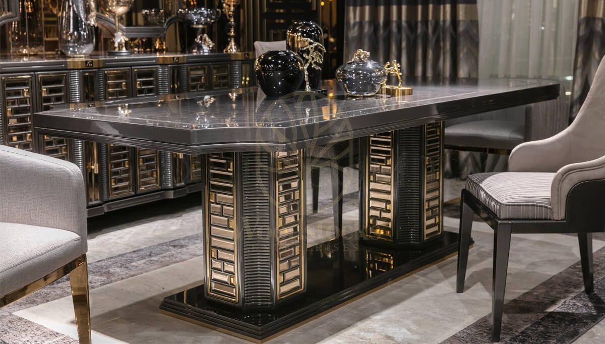 Luxury Vietnam Grey Handcrafted Teak Dining Table Set, Saharanpur, view 7