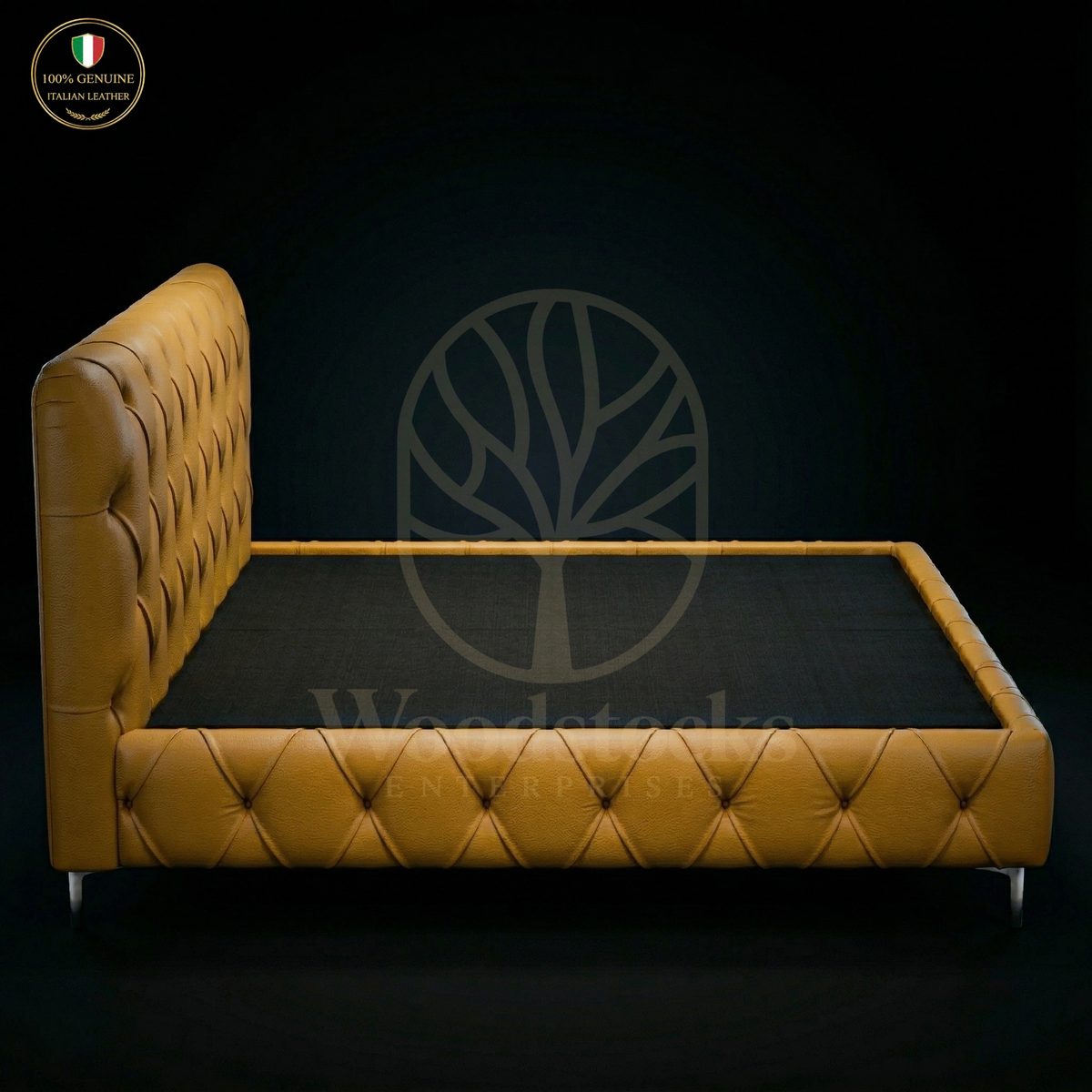 Luxury Teak Lombardy Tufted Leather Bedstead, Saharanpur, view 4