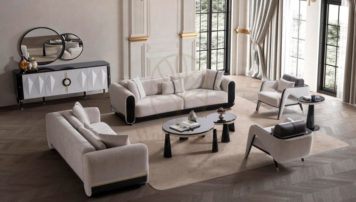 Luxury Veyron White Handcrafted Teak Sofa Set, Saharanpur, view 2
