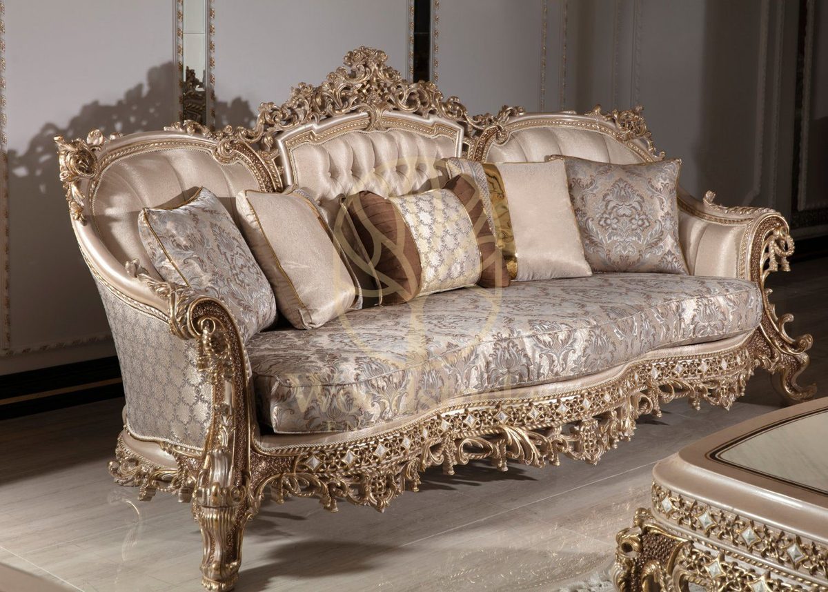 Teak Sovereign Light Brown Damask Sofa Set, view 10