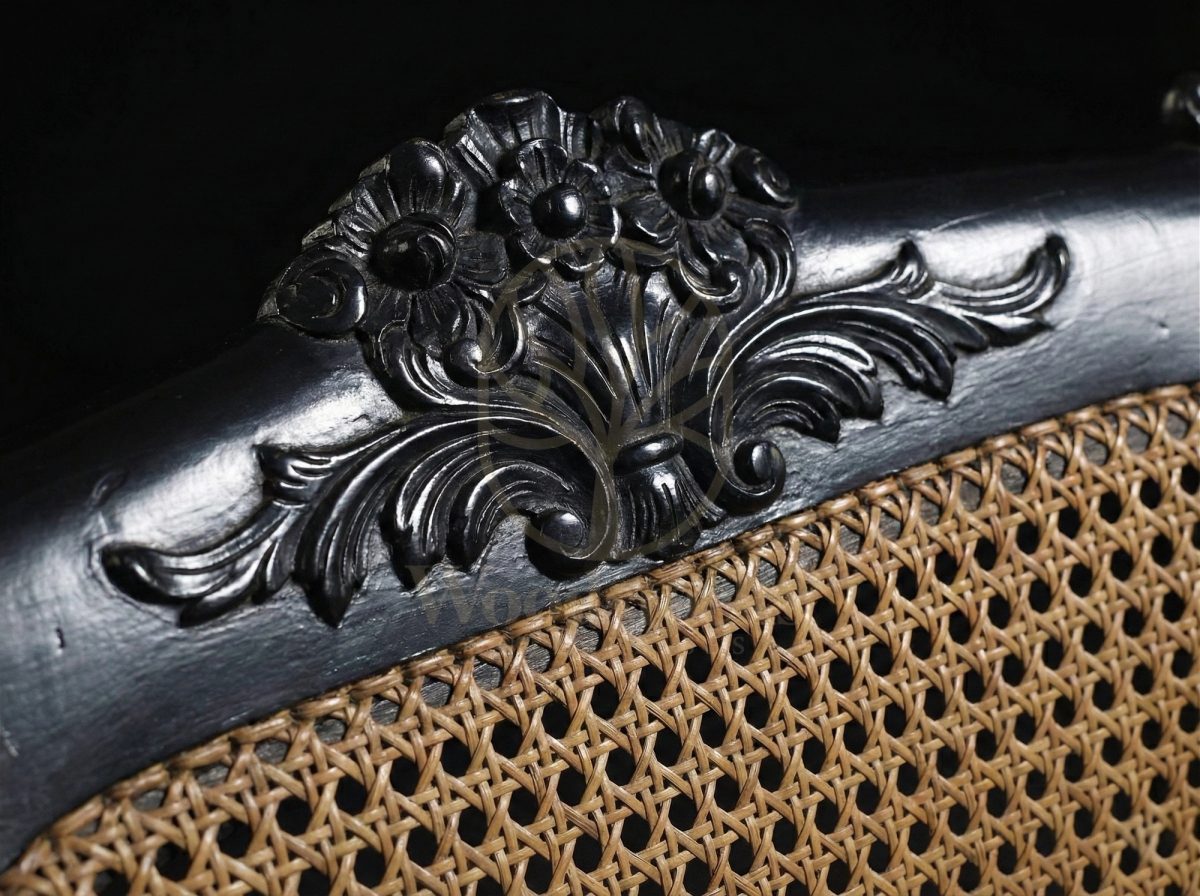 Hand Carved Teak Ceylonese Cane & Ebony Sitting Suite, Saharanpur, view 5