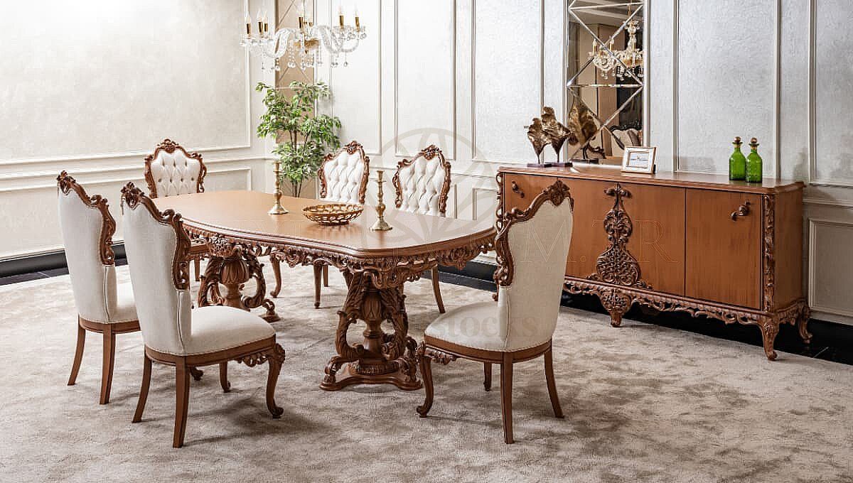 Royal Fioralta Hand Carved Teak Dining Table Set, Saharanpur, view 2