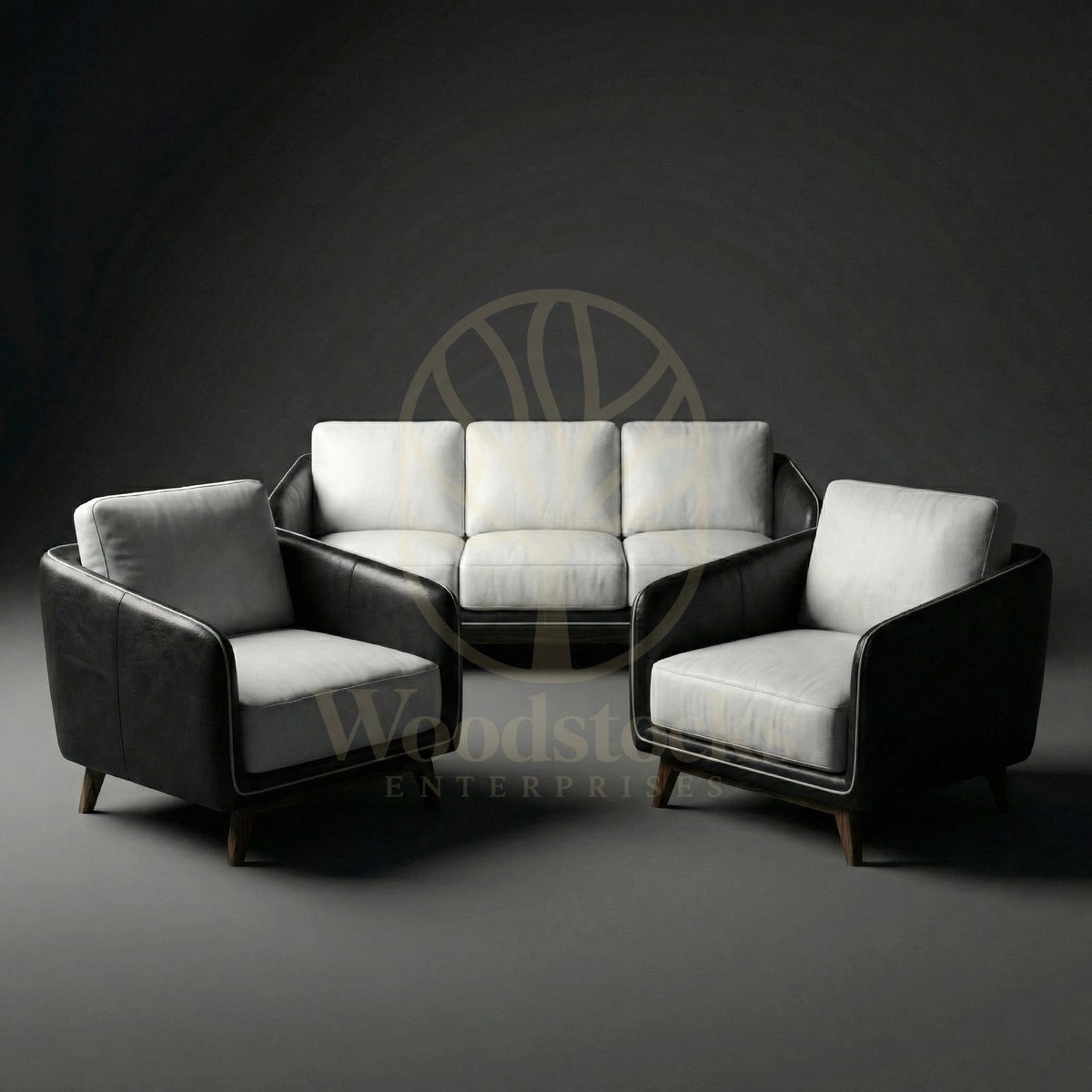 Luxury Teak Manhattan Modernist Leather Sofa Ensemble, Saharanpur, Sofa Set