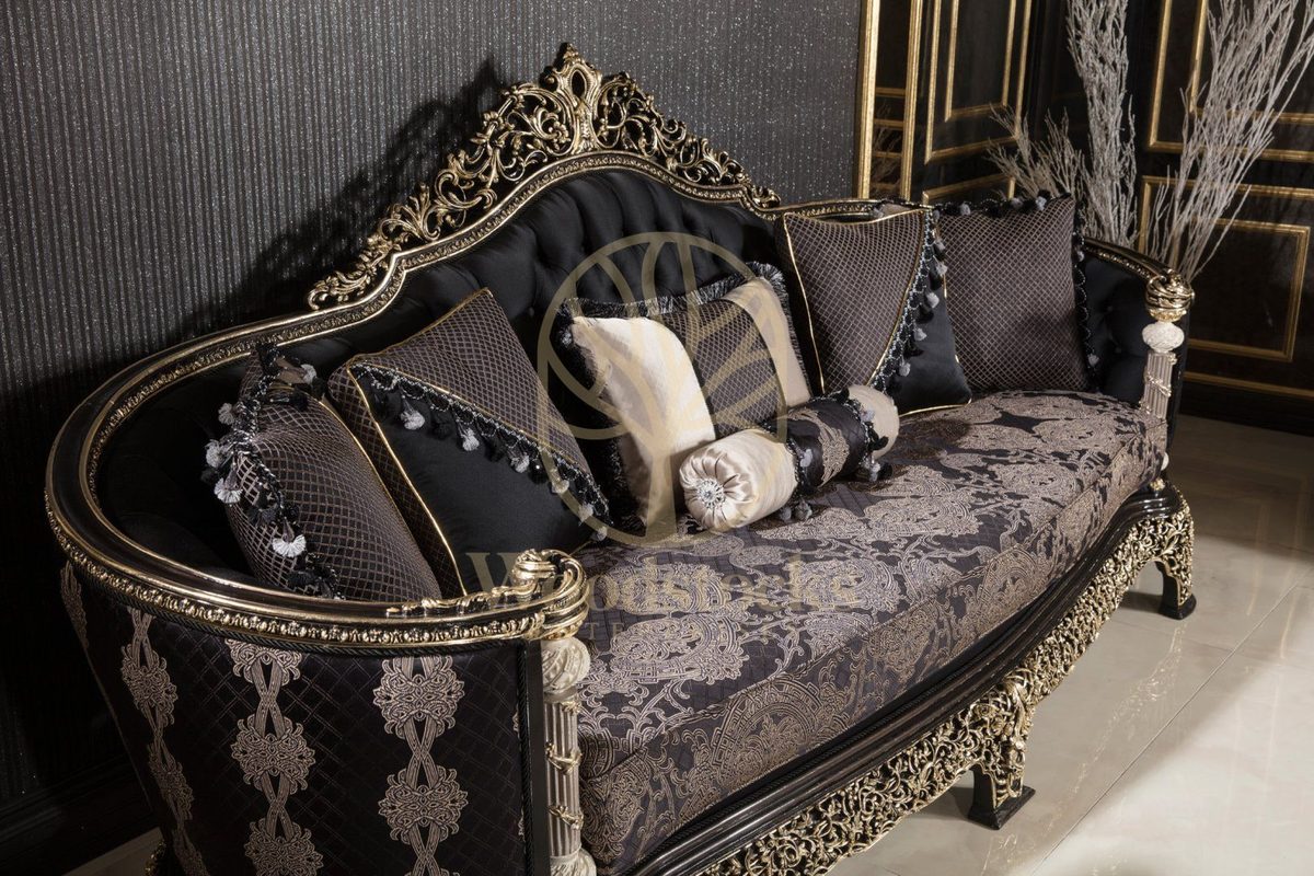Teak Monaco Charcoal and Gold Tufted Sofa Set, view 6