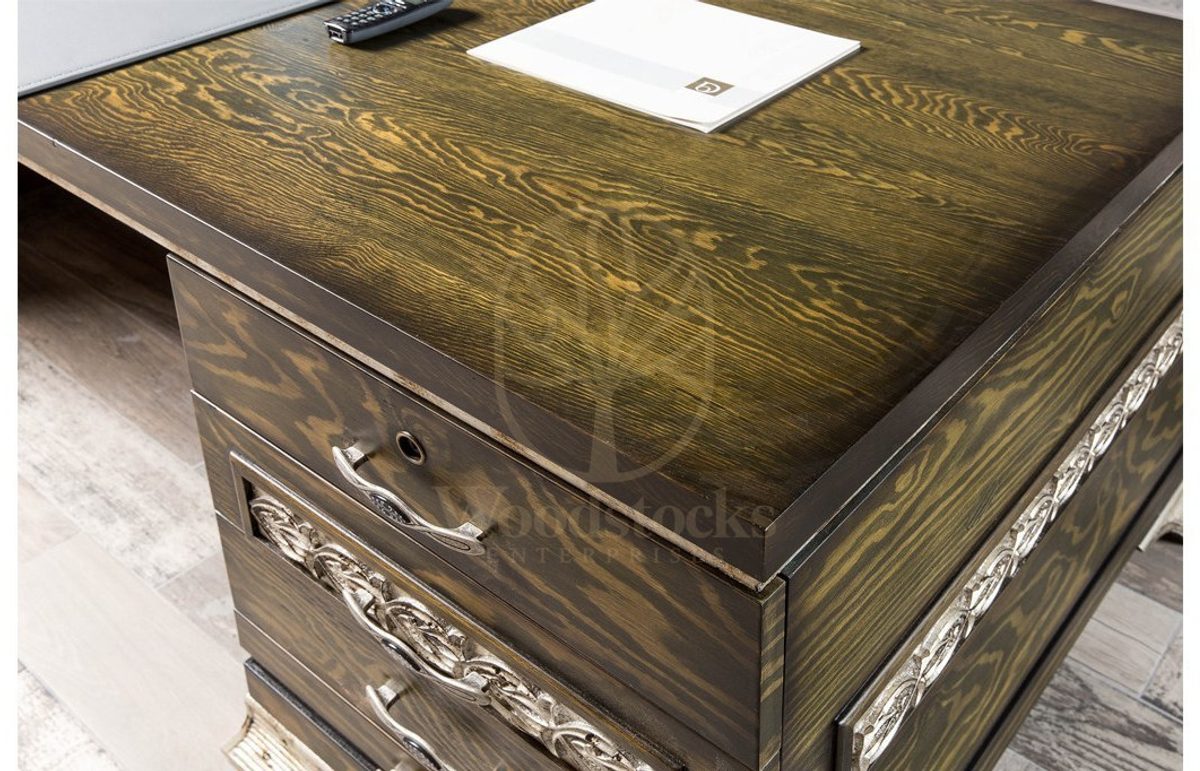 Royal Matina Walnut Hand Carved Teak Office Table, Saharanpur, view 4