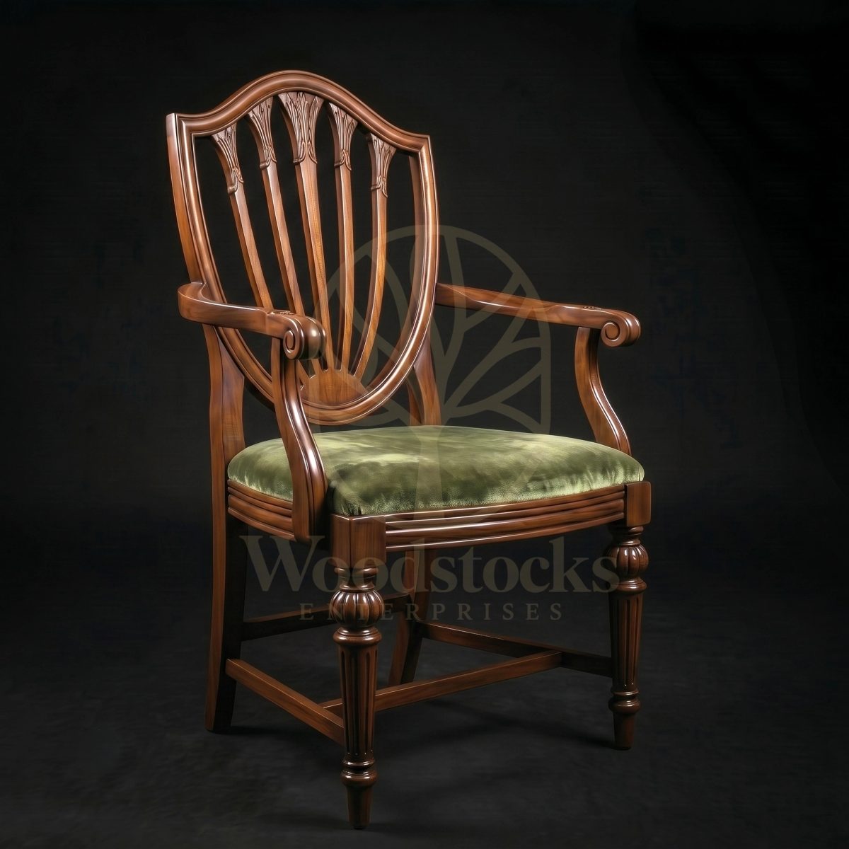 Hand Carved Teak Mayfair Hepplewhite Shield-Back Armchair, Saharanpur, Living Room Chair