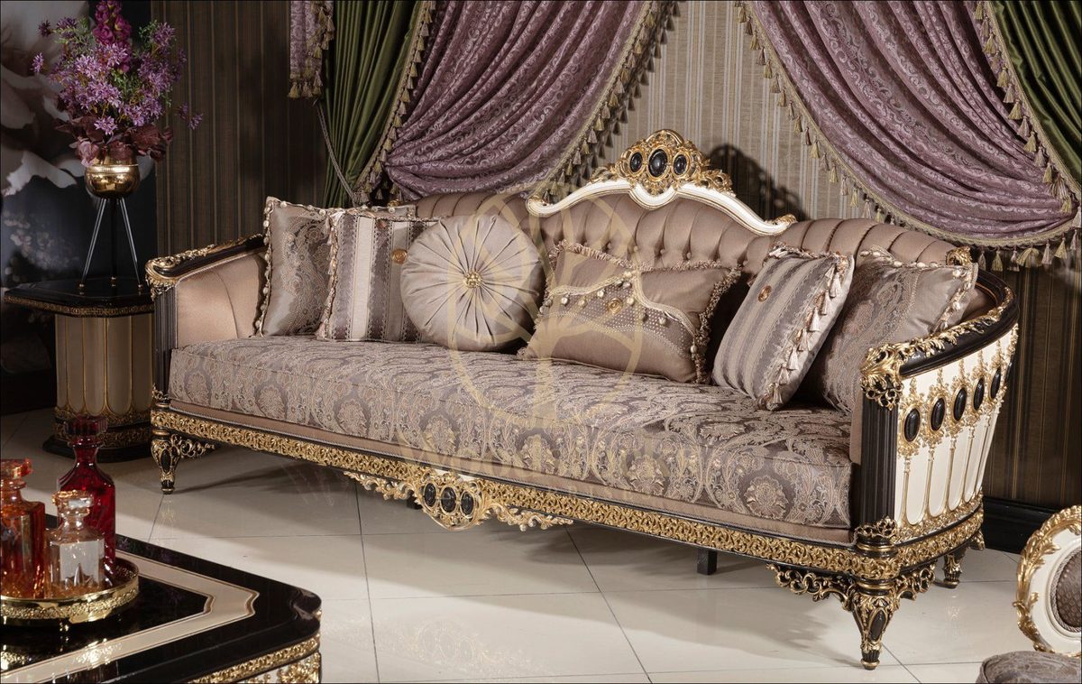 Teak Regal Ivory and Gold Sofa Set, view 4