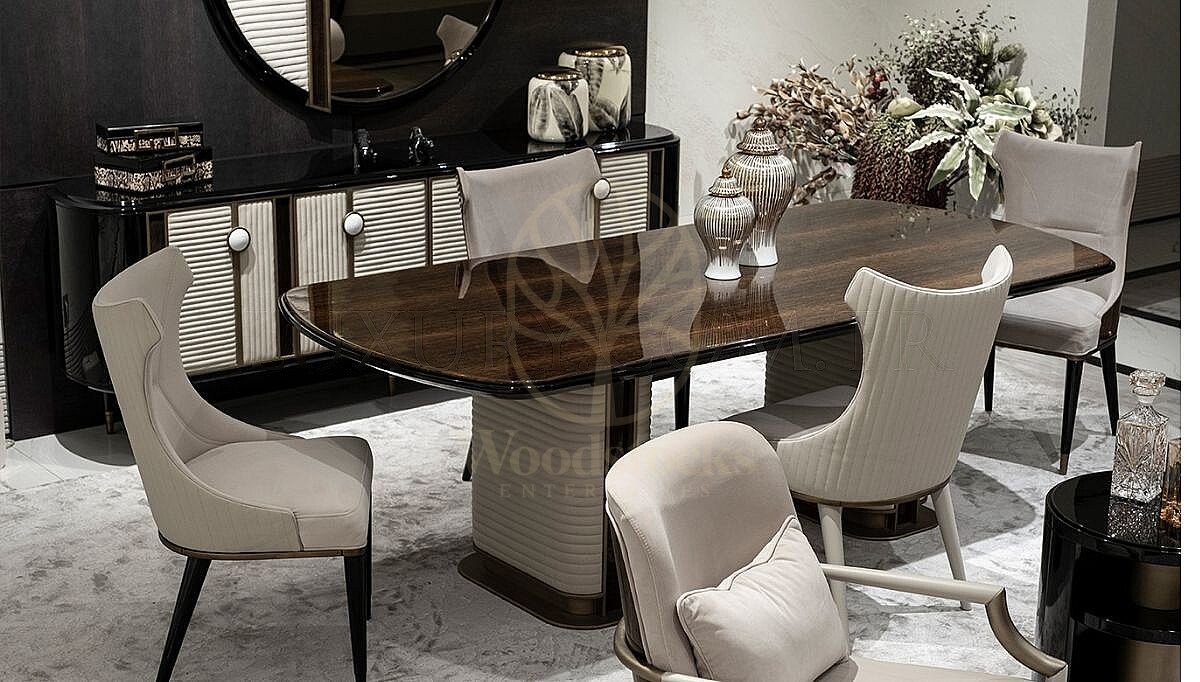 Luxury Nerion Handcrafted Teak Dining Table Set, Saharanpur, view 2