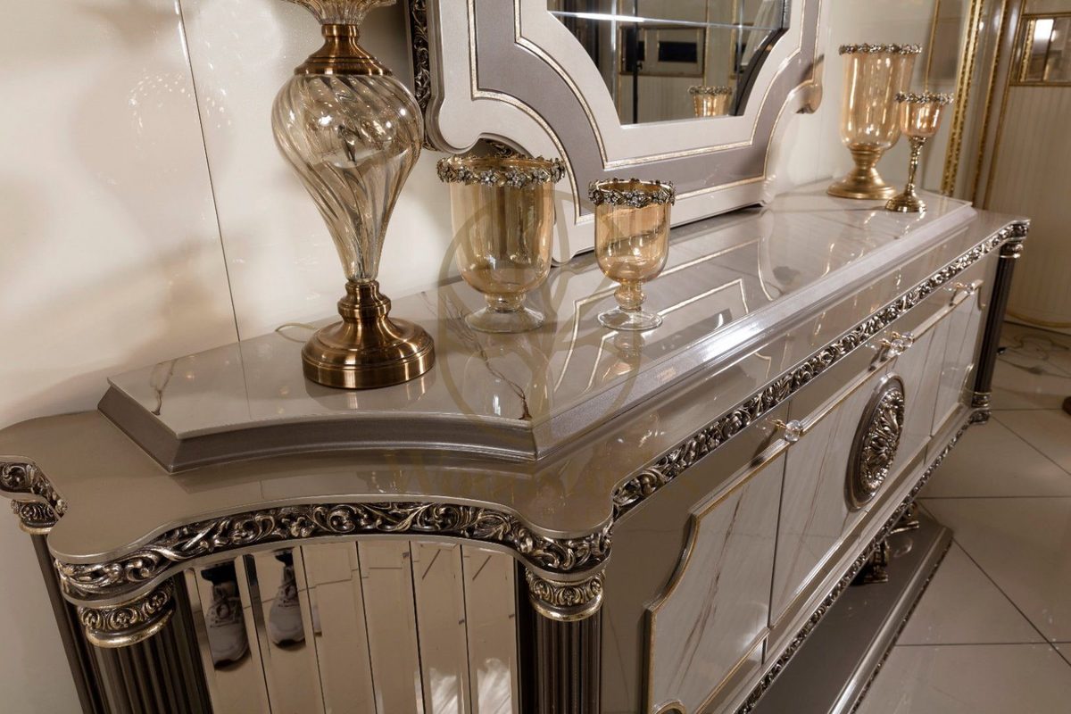 Teak Roma Silver and Grey Console Table, alternate view