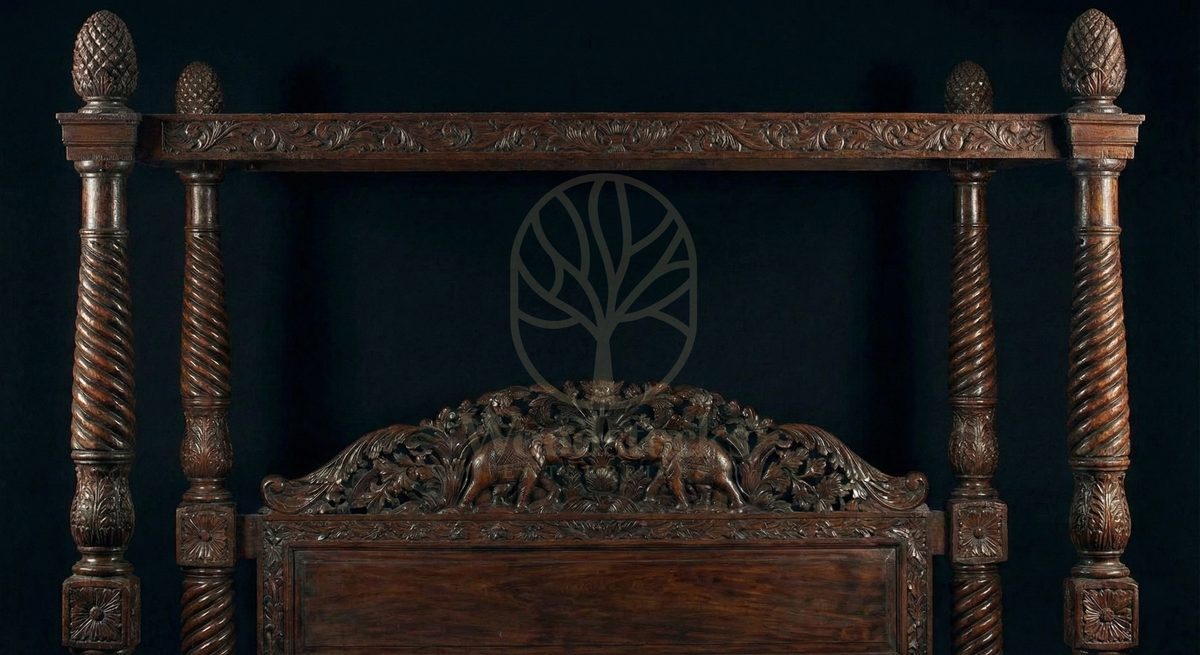 Royal Hand Carved Teak Bygone Mysore Heritage Canopy Bed, Saharanpur, view 4