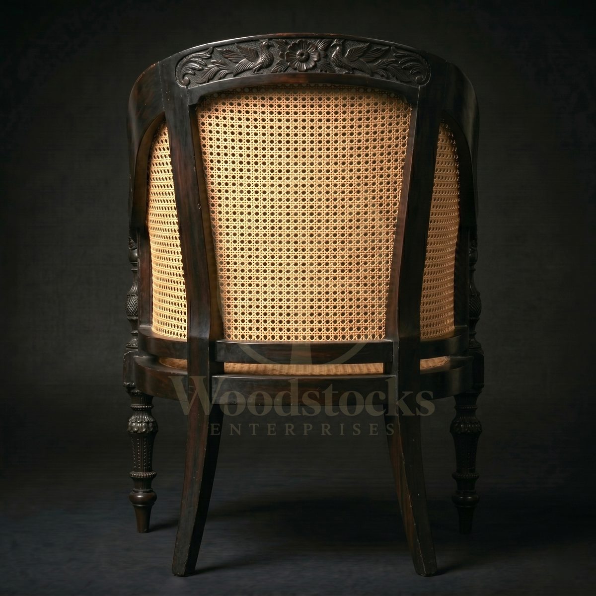Hand Carved Teak Ceylonese Colonial Cane Bergère, Saharanpur, view 6