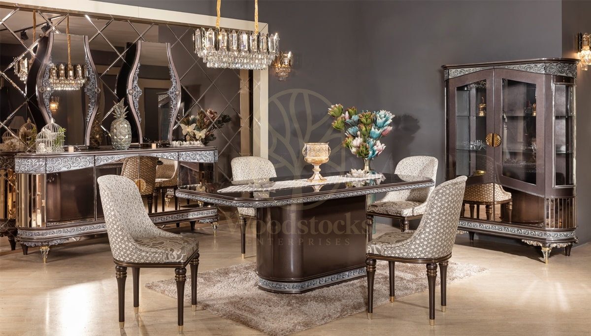 Royal Duman Hand Carved Teak Dining Table Set, Saharanpur, Dining Table