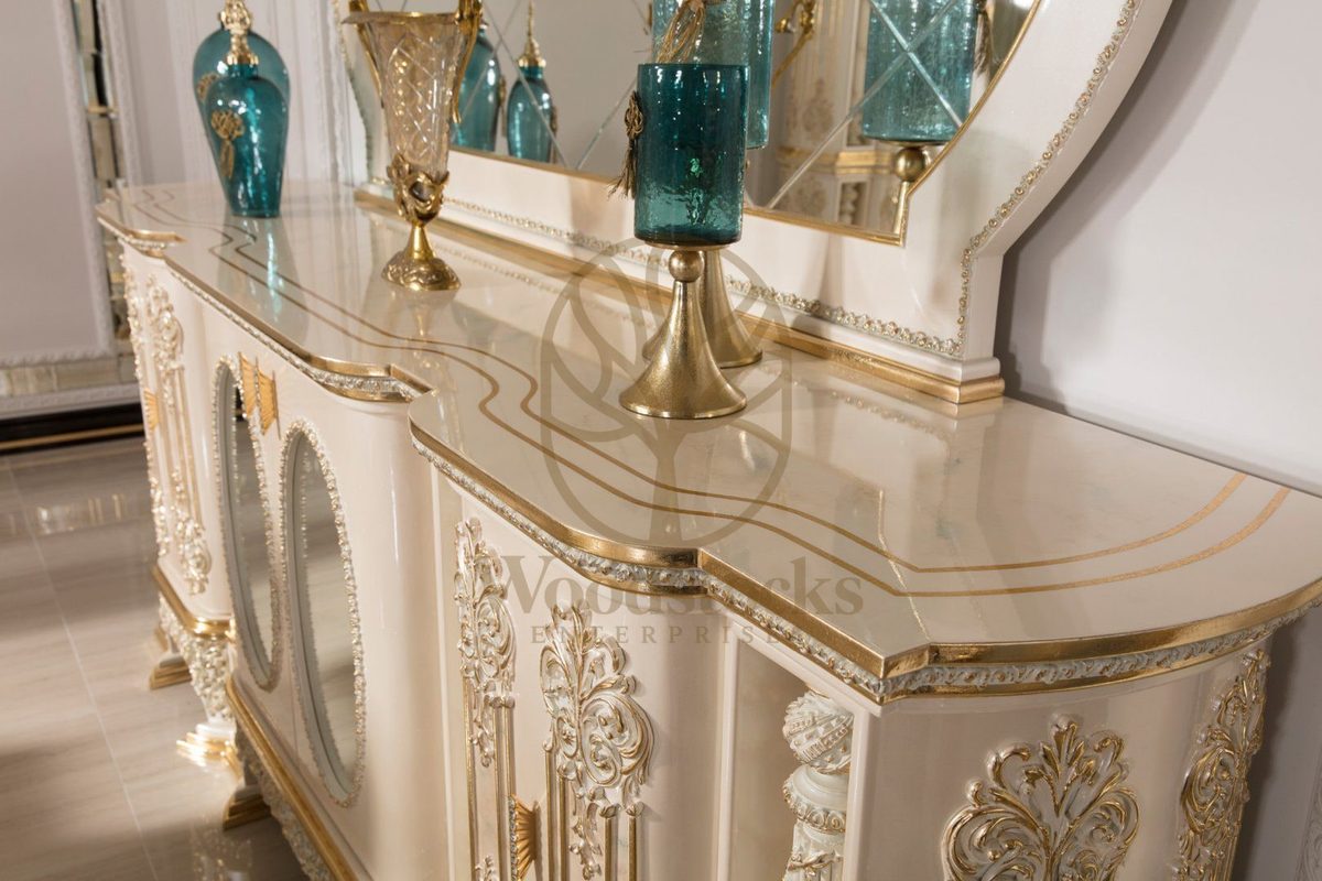 Teak Monaco Ivory and Gold Console Table, alternate view