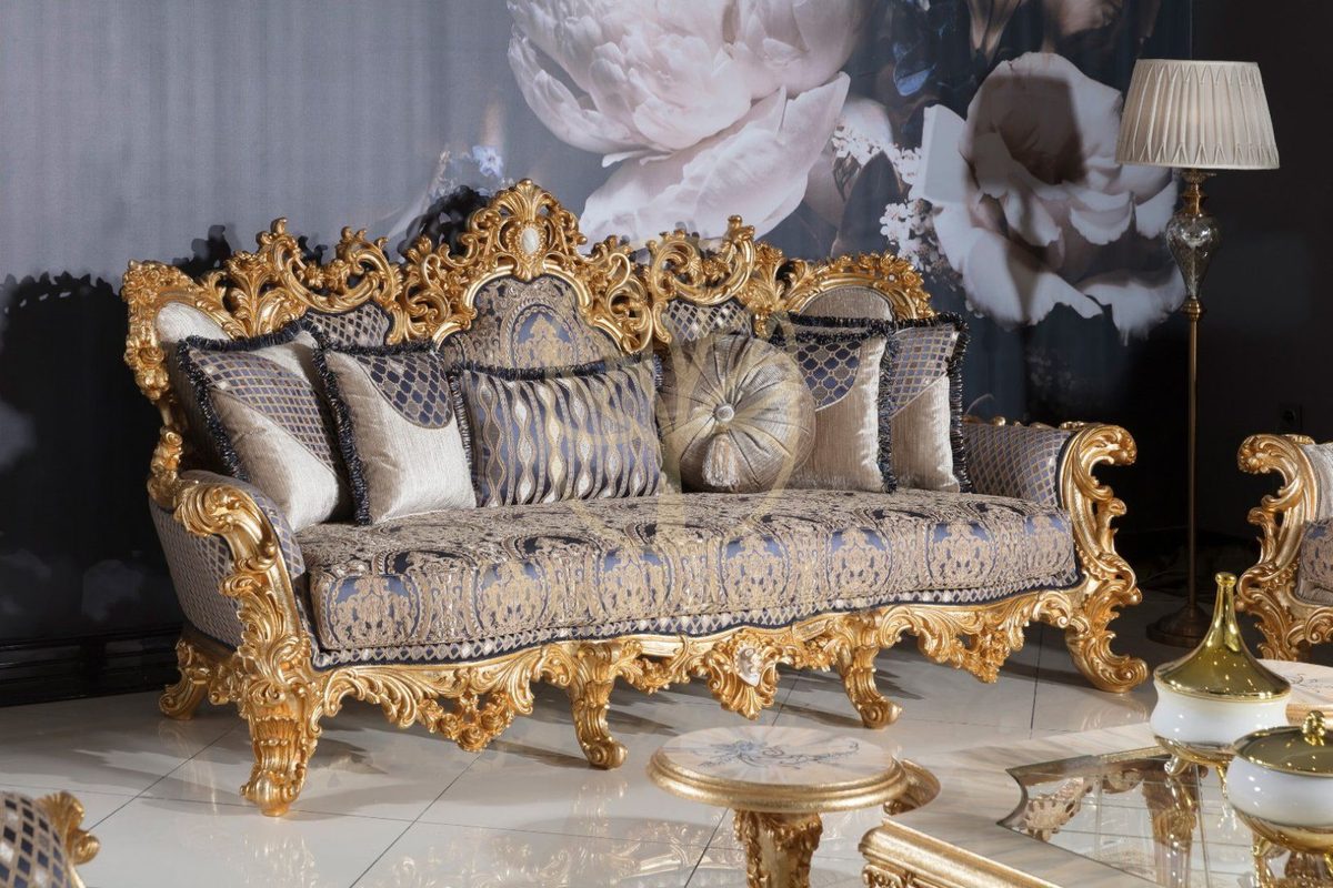 Teak Grand Gold Leaf Baroque Sofa Set, view 5