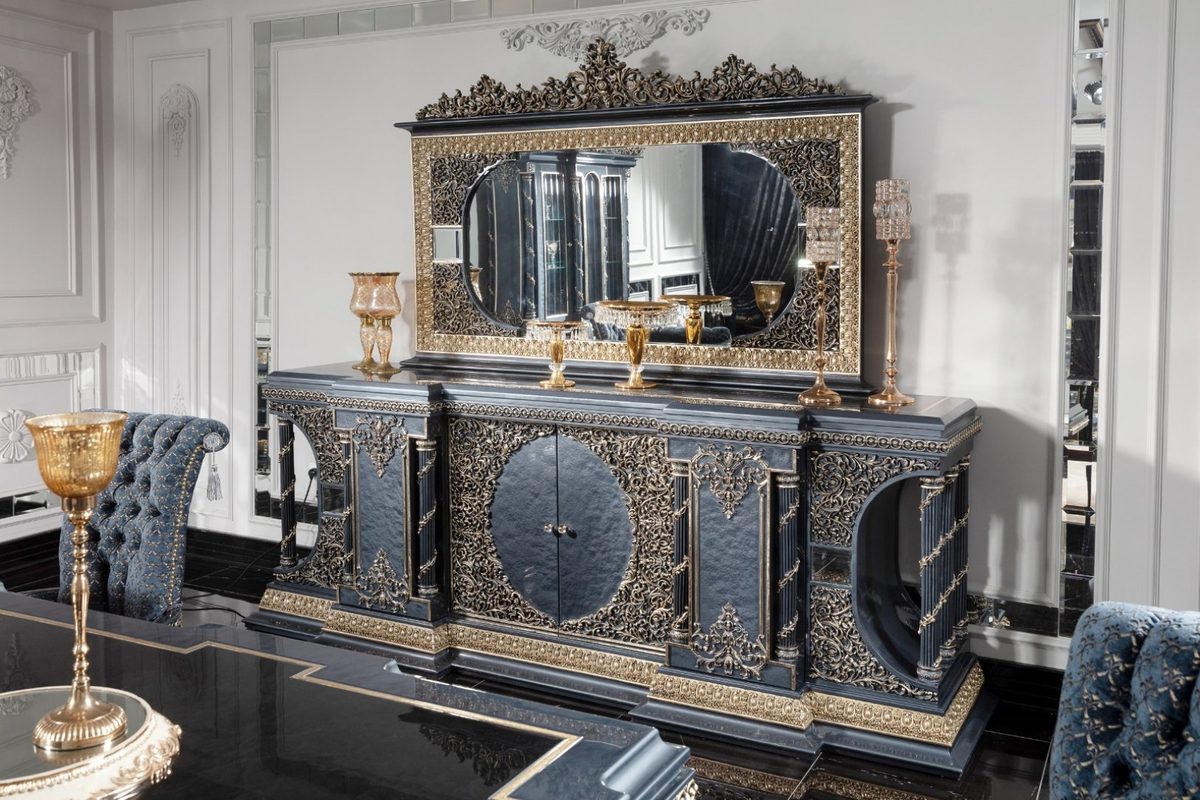 Teak Palace Blue and Gold Console Table, Console Table