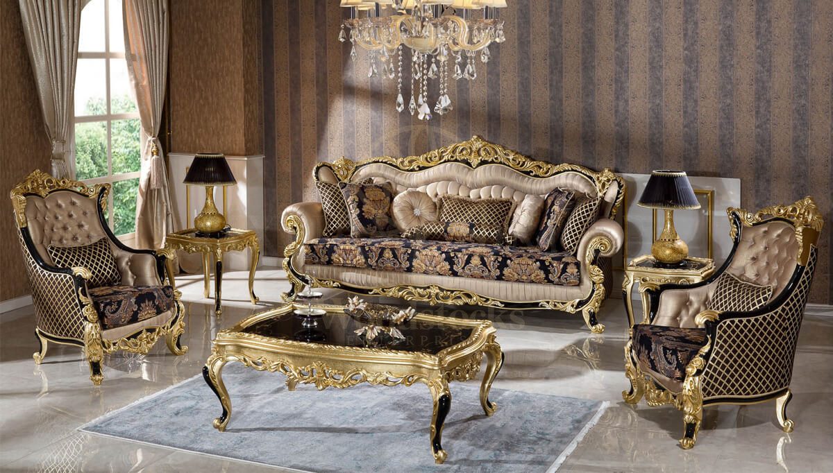 Royal Mecidiye Black Hand Carved Teak Sofa Set, Saharanpur, Sofa Set