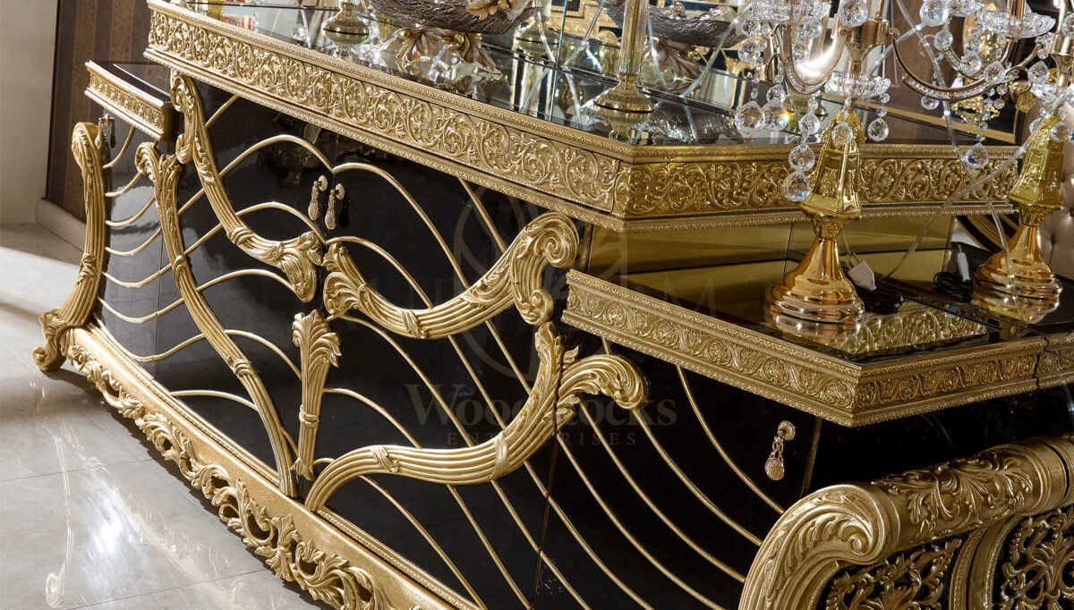 Royal Mecidiye Black Hand Carved Teak Dining Table Set, Saharanpur, view 8