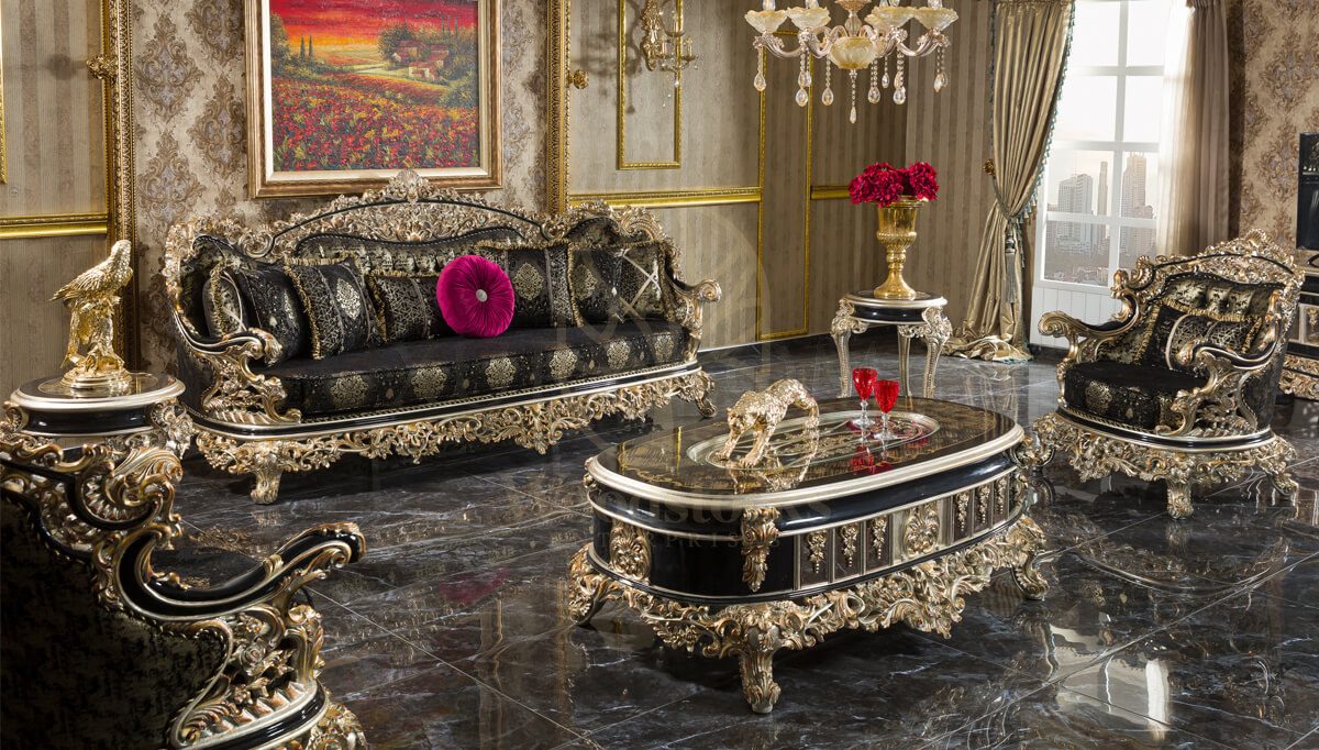 Royal Altay Black Hand Carved Teak Sofa Set II, Saharanpur, Sofa Set