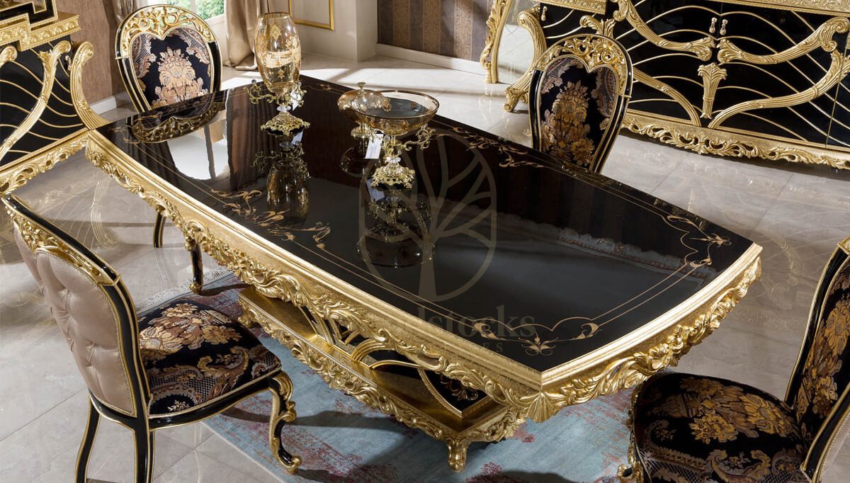 Royal Mecidiye Black Hand Carved Teak Dining Table Set, Saharanpur, view 6