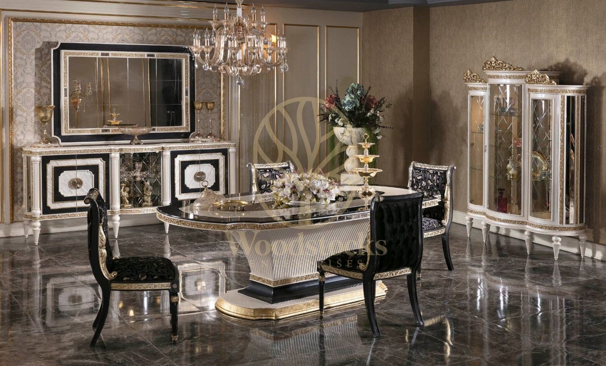 Teak Sarina Ivory and Black Dining Set, Dining Table