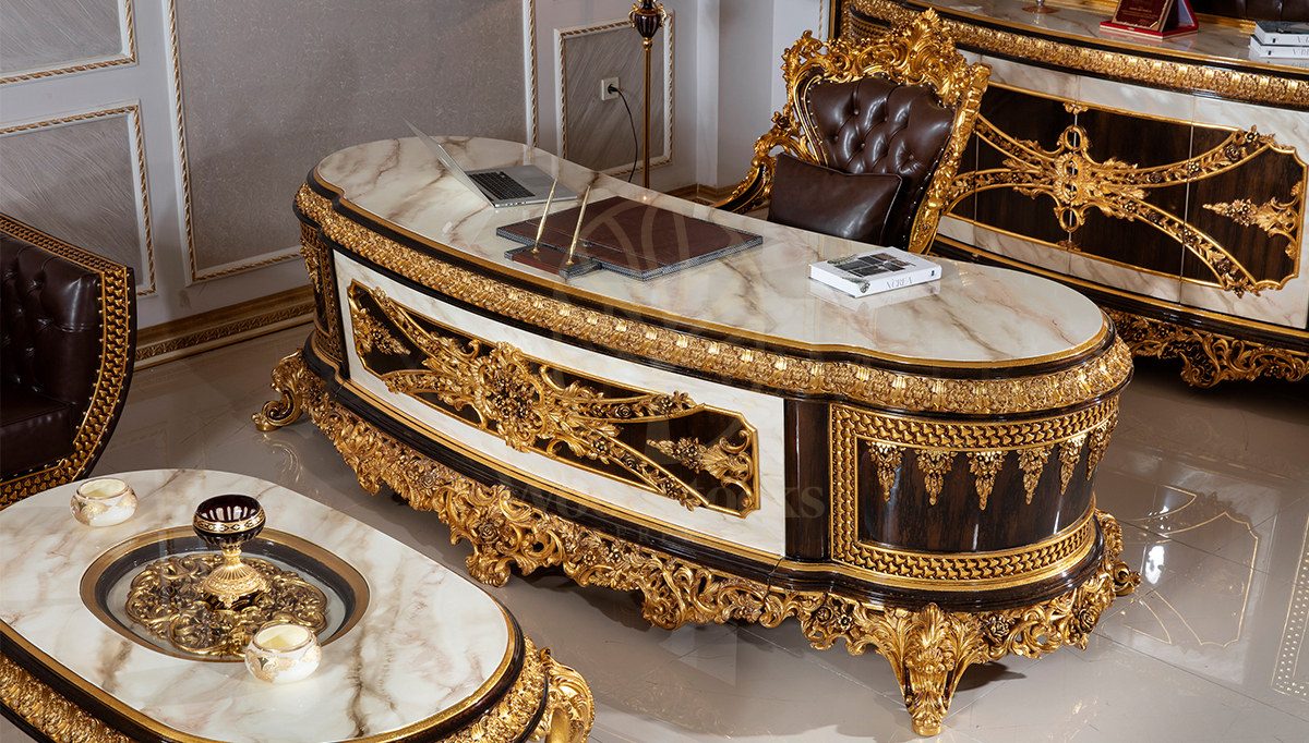 Royal Hunkar Hand Carved Teak Office Table, Saharanpur, view 2